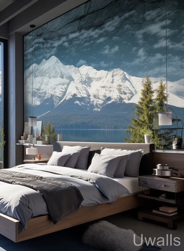 Papier peint panoramique sur le mur avec vue sur les montagnes