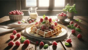 Comment faire des gaufres au chocolat blanc, framboises et basilic