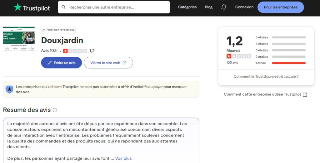 avis sur Douxjardin.com sur Trustpilot