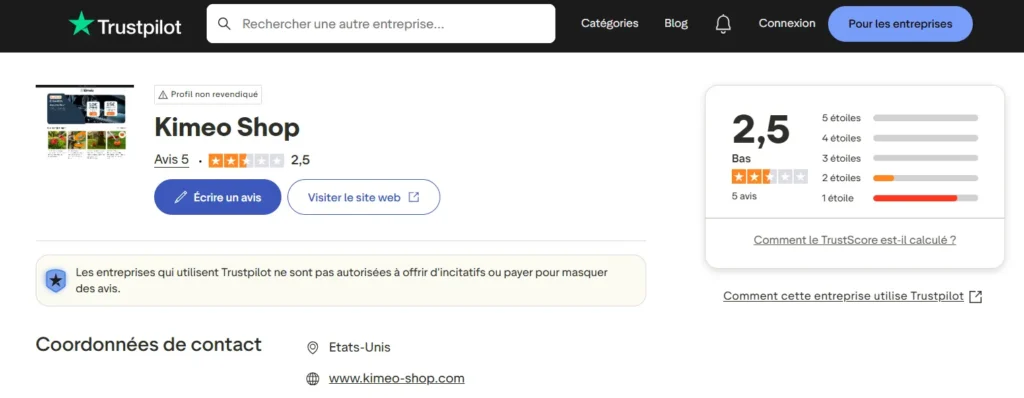 avis sur Kimeo Shop sur Trustpilot (2)