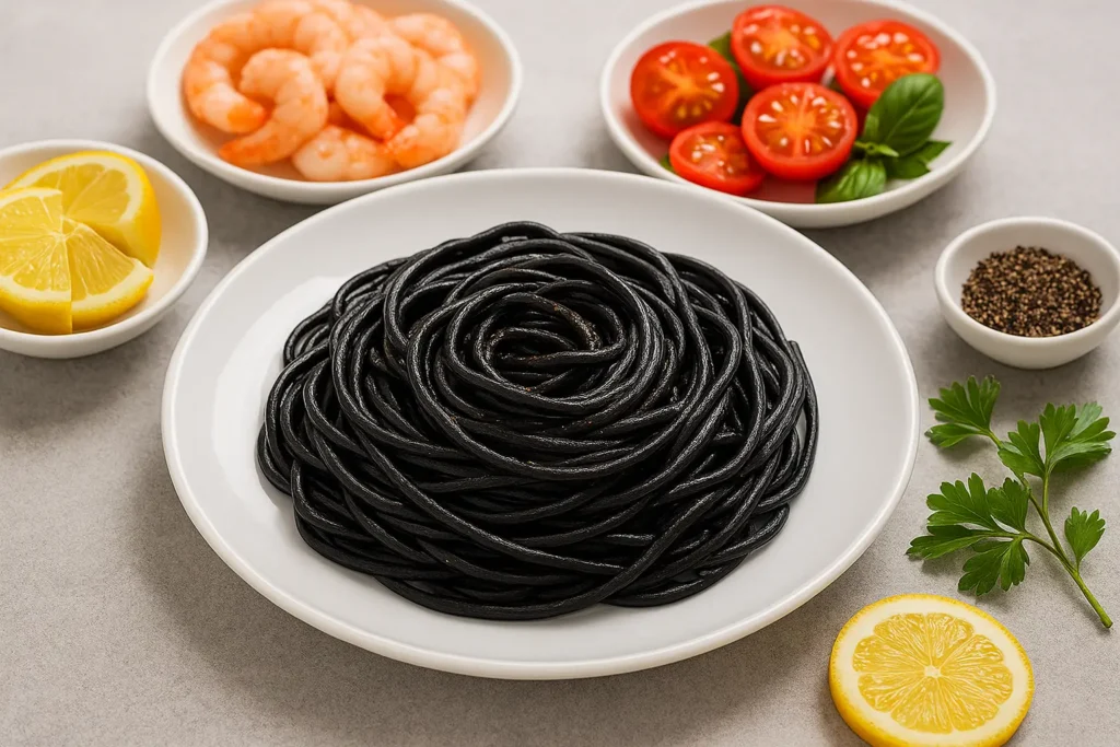 quel accompagnement avec des pates à l'encre de seiche