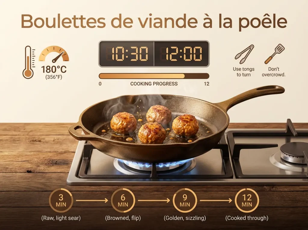 cuire des boulettes de viande à la poêle