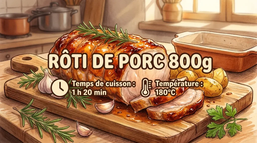 rôti de porc de 800g bien cuit