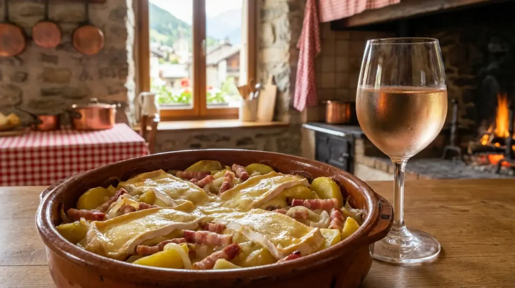 Tartiflette avec vin rosé