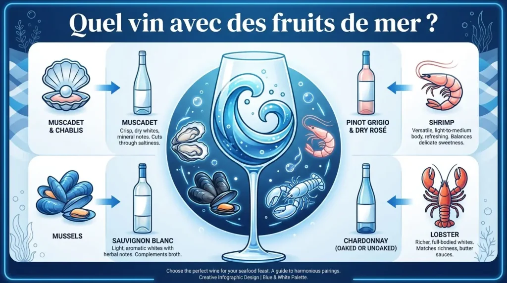 vin rosé ou rouge avec des fruits de mer