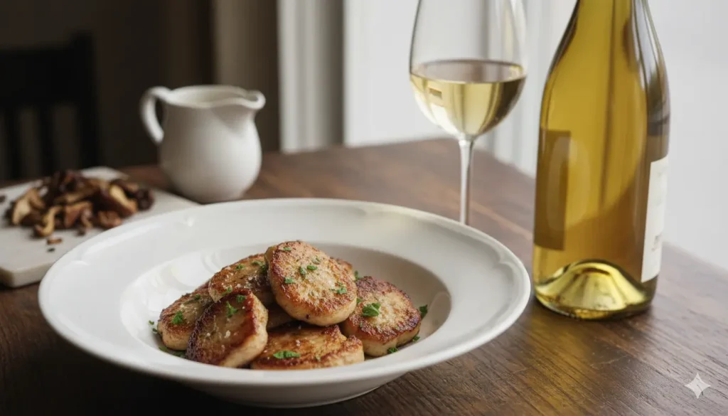 vin blanc avec des ris de veau