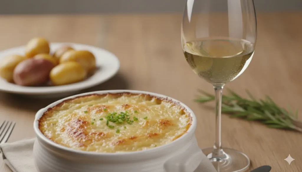 vin blanc avec un parmentier de canard