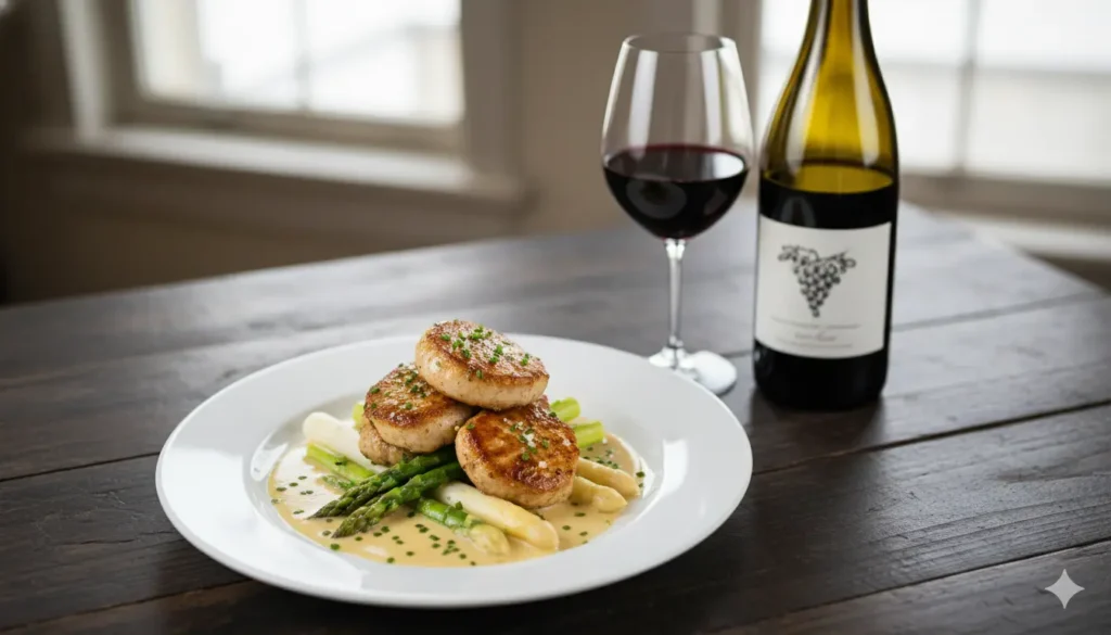 vin rouge avec des ris de veau