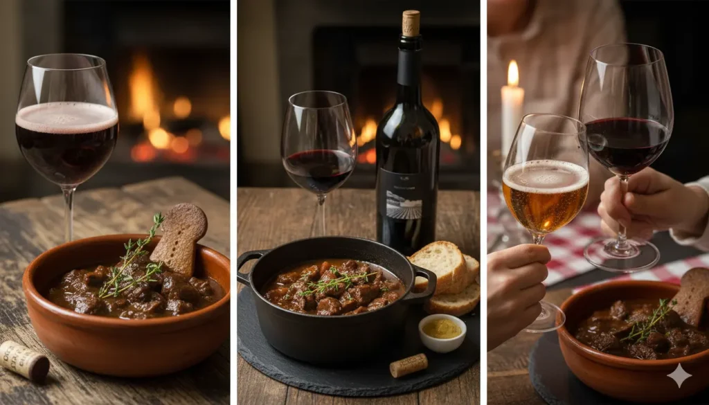 vins rouges avec une carbonade flamande