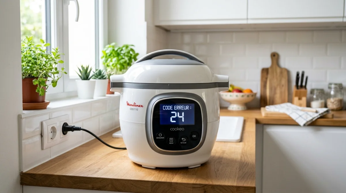 Cookeo affichant le code erreur 24 sur son écran dans une cuisine moderne