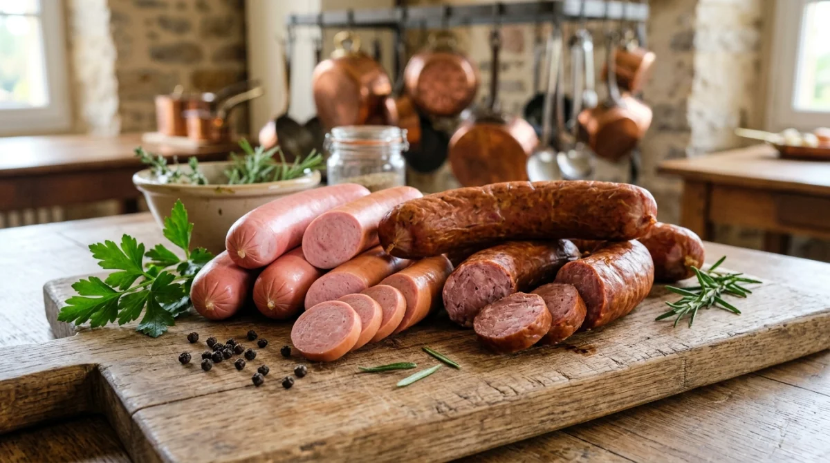Assortiment de saucisses de Strasbourg et Montbéliard pour une choucroute savoureuse