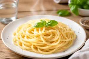 Assiette de spaghettis cuits al dente pour illustrer combien de grammes de spaghetti par personne prévoir.