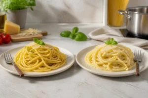 Garofalo vs Rummo : comparaison de pâtes al dente et surcuites dans deux assiettes côte à côte