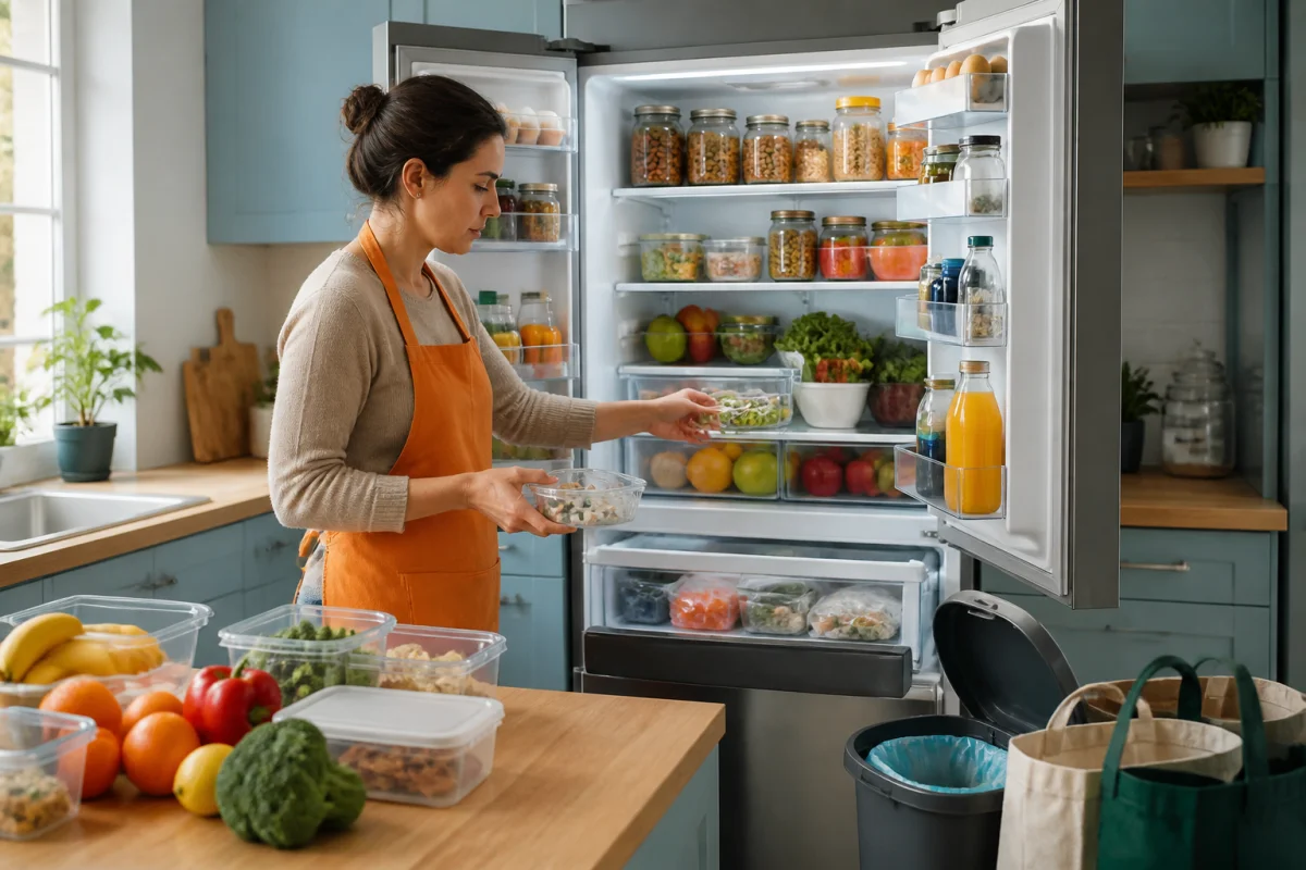 Préparer sa maison pour les vacances en triant les aliments du réfrigérateur et du congélateur ouverts